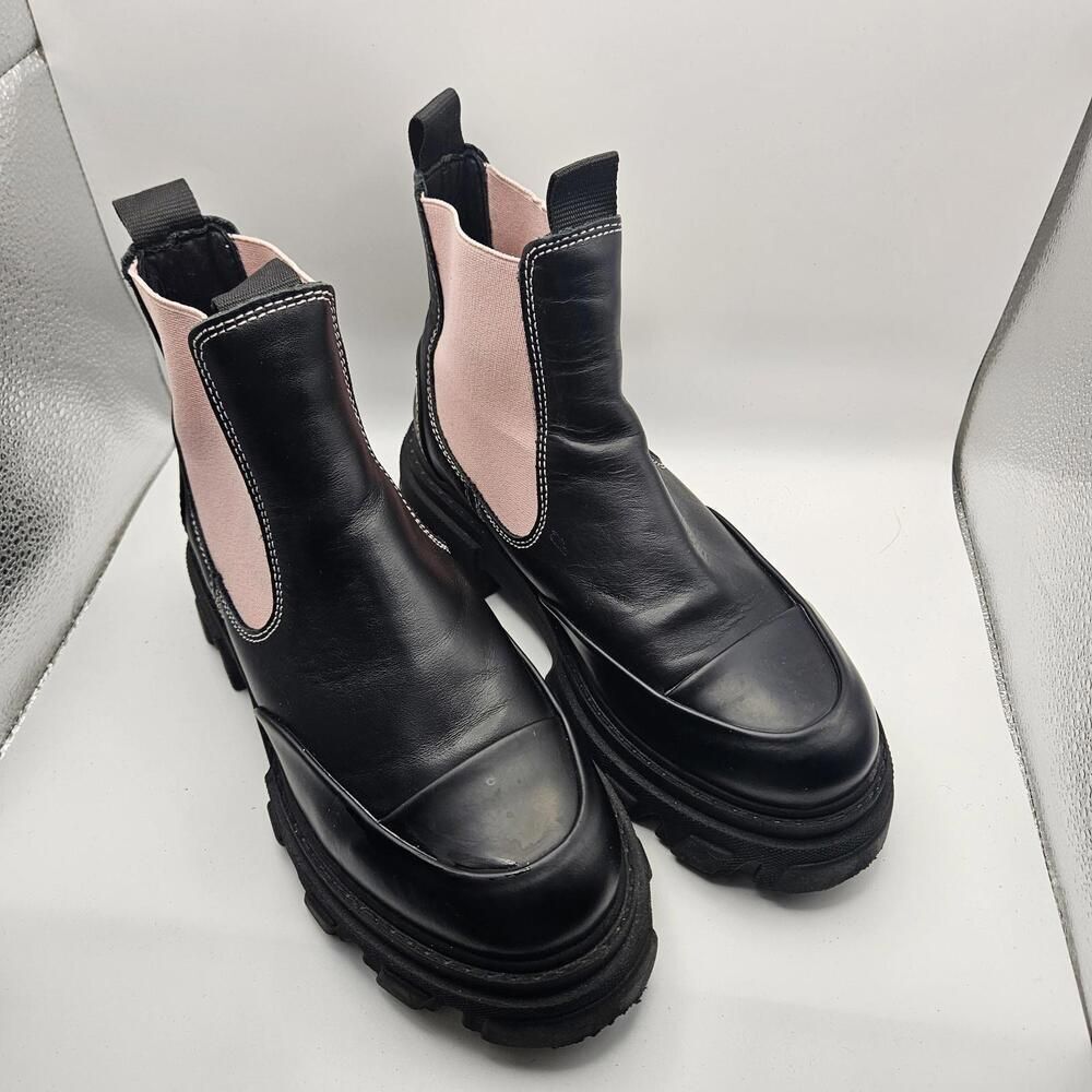 Ganni‎ Womens Cleated Low Chelsea Boots Black Pink Combat Alt Goth Punk Size 8